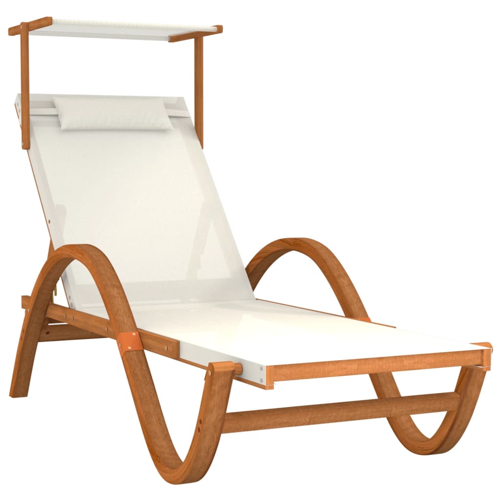 vidaXL Sun Lounger Chair with Canopy Furniture Textilene and Solid Wood Poplar-7