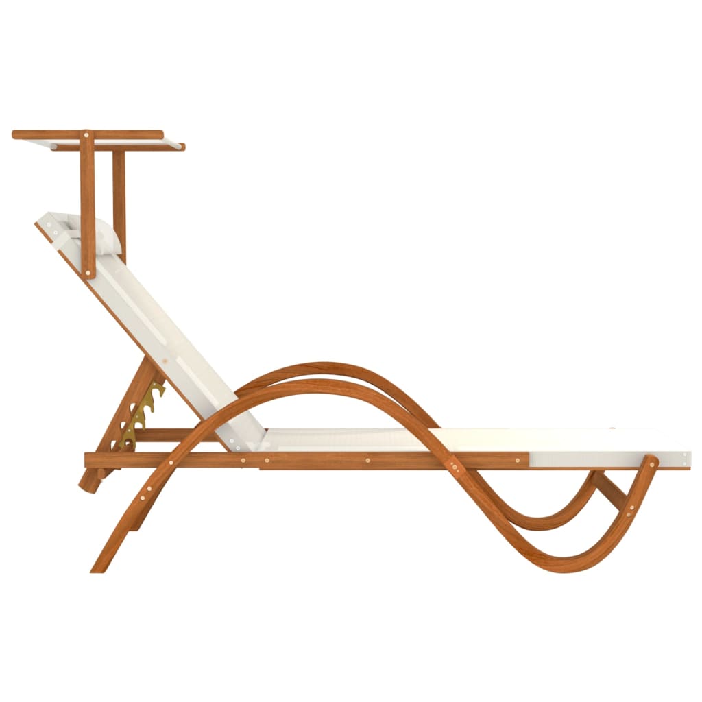 vidaXL Sun Lounger Chair with Canopy Furniture Textilene and Solid Wood Poplar-2